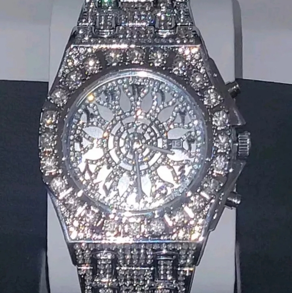 Men's Luxury Fully Covered Iced Out Simulated Diamond  Arabic Numeral Watch - Picture 9 of 15